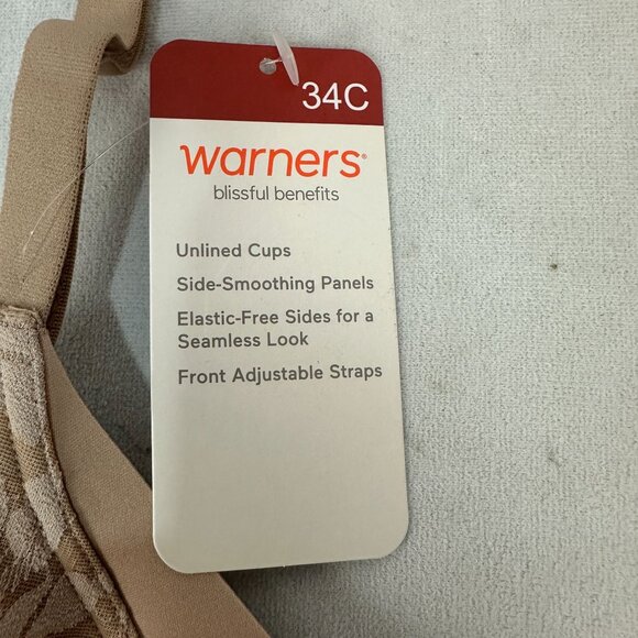 Warners Blissful Benefits Underwire Unlined Smoothing T-Shirt Bra 34C Beige Lace - Picture 5 of 7